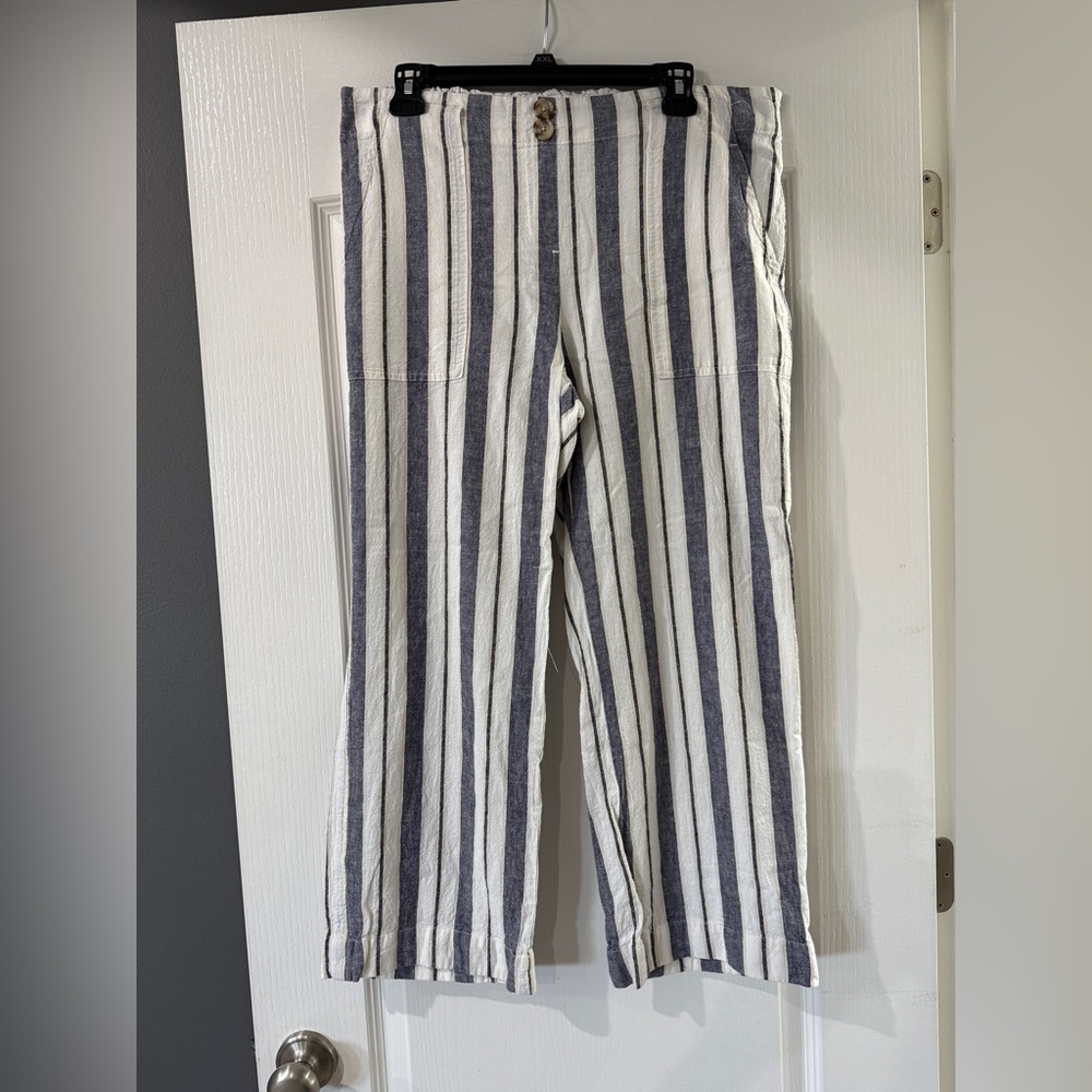 PROSECCO Trousers Linen Rayon Pants Wide Leg High Stretch Waist Pull On‎ Sz 14